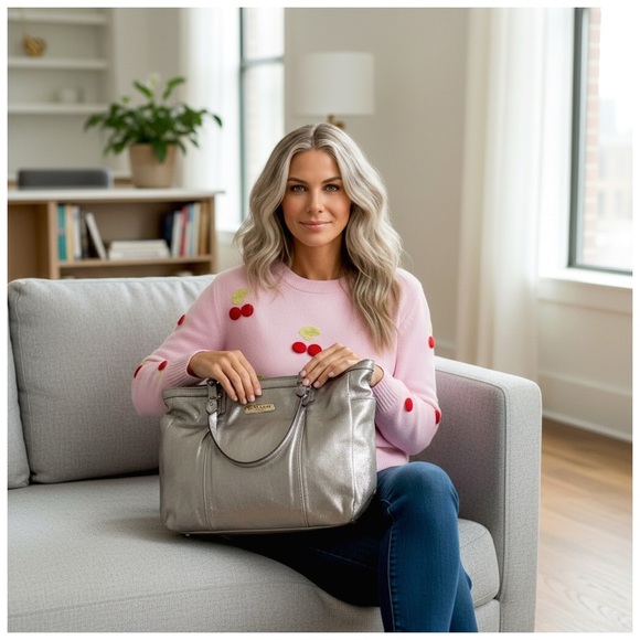 COACH Gold Shimmer Gallery East West Tote Bag - Picture 9 of 13